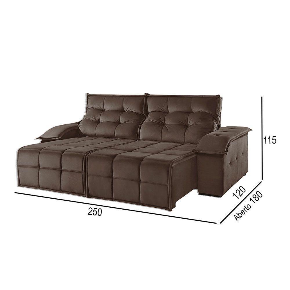 Sofá 4 Lugares Retrátil E Reclinável Martins M-122 Veludo Marrom - 3