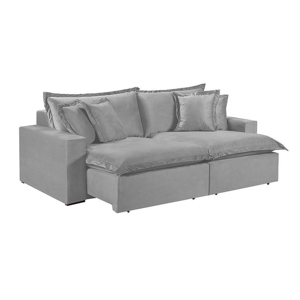 Sofá 5 Lugares Retrátil Encosto Fixo M-145 Veludo Martins Cinza - 1