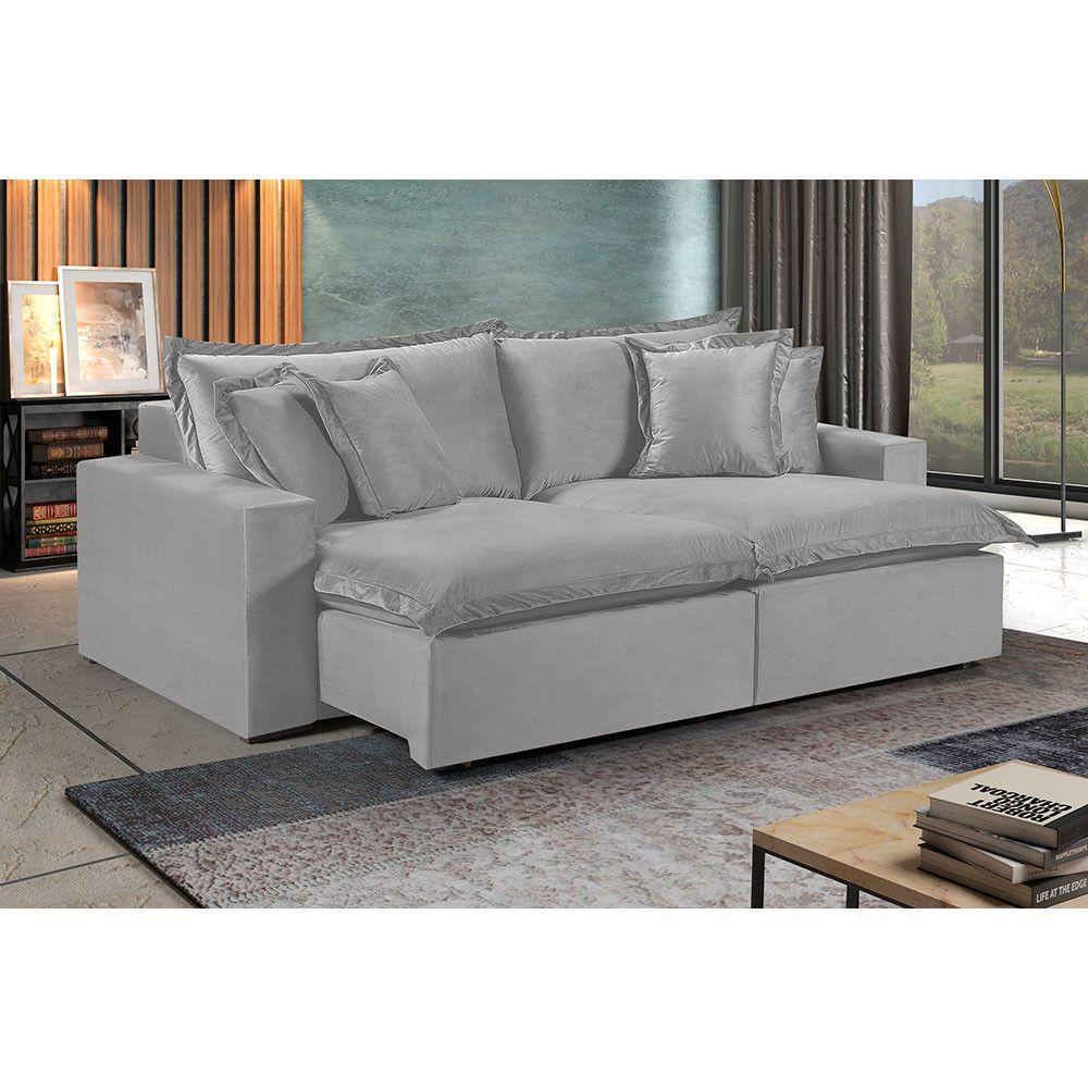 Sofá 5 Lugares Retrátil Encosto Fixo M-145 Veludo Martins Cinza - 2