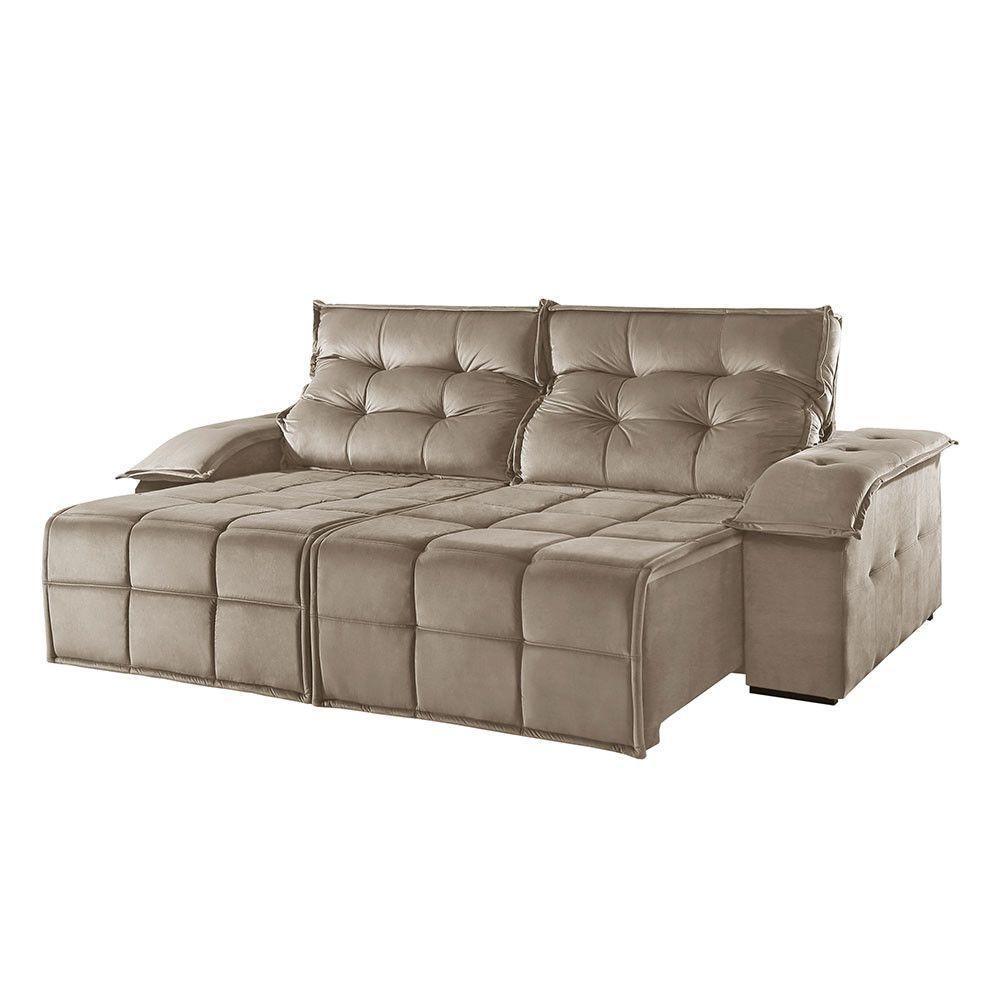 Sofá 4 Lugares Retrátil E Reclinável Martins M-122 Veludo Bege - 1