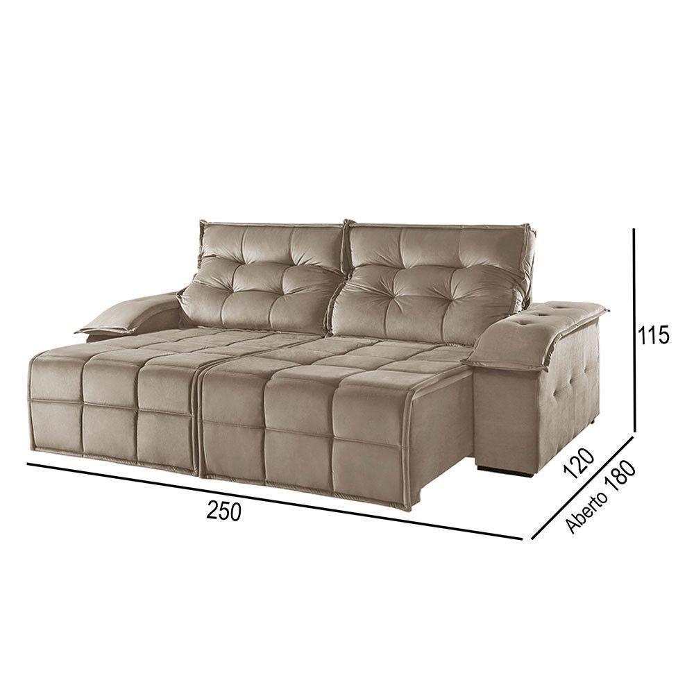 Sofá 4 Lugares Retrátil E Reclinável Martins M-122 Veludo Bege - 2