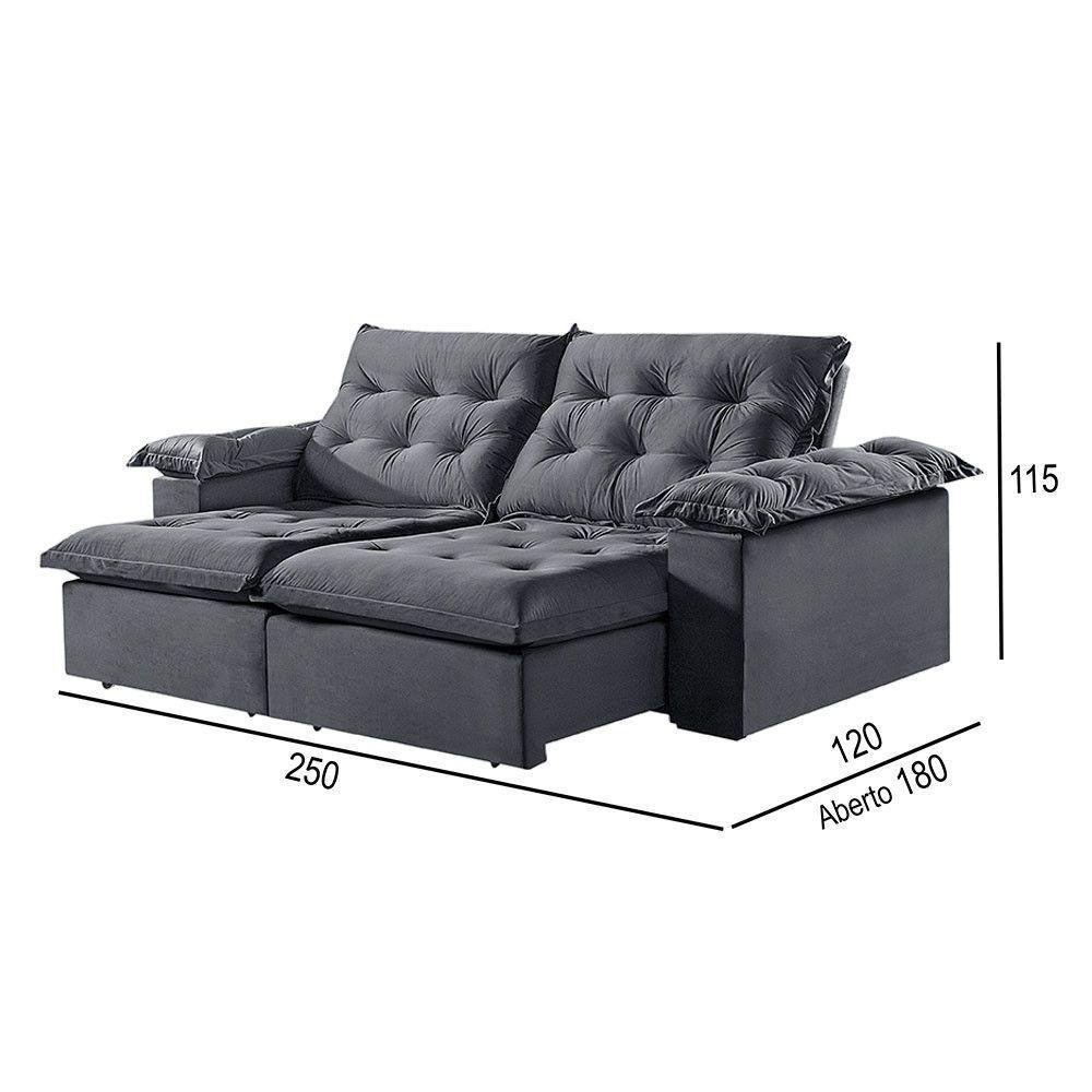 Sofá 4 Lugares Retrátil E Reclinável Martins M-147 Veludo Grafite - 3