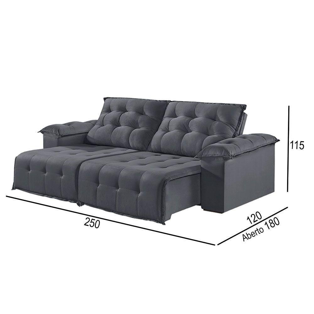 Sofá 4 Lugares Retrátil E Reclinável Martins M-170 Veludo Grafite - 2