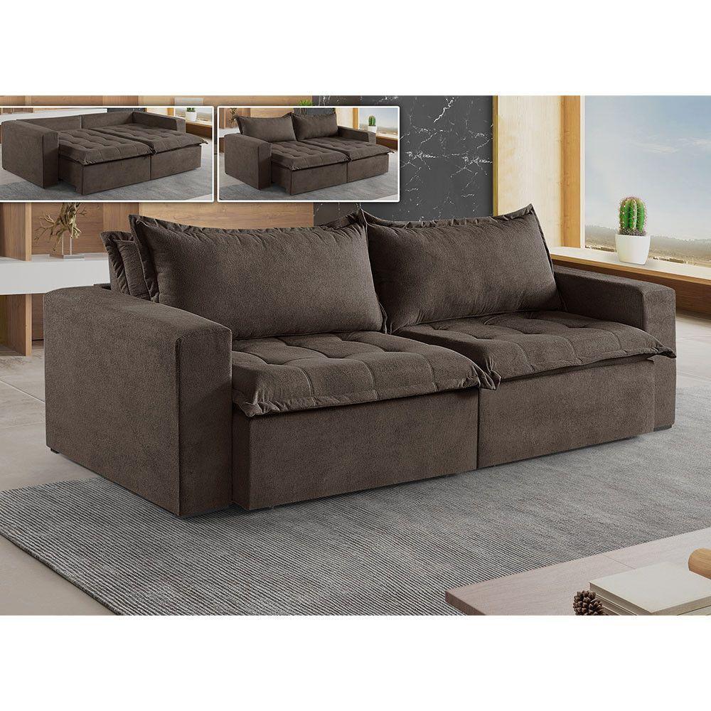 Sofá Cama 2 Lugares Retrátil Reclinável M-184 Veludo Martins Marrom - 2