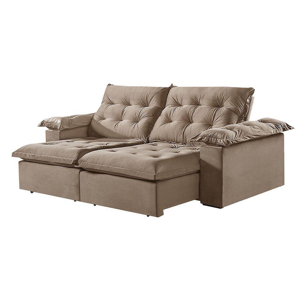 Sofá 4 Lugares Retrátil E Reclinável Martins M-147 Veludo Bege - 1