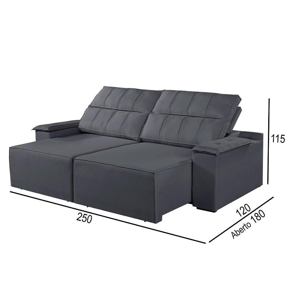 Sofá 4 Lugares Retrátil E Reclinável Martins M-182 Veludo Grafite - 3