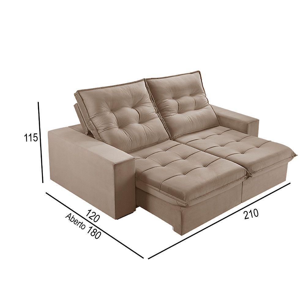 Sofá 2 Lugares Retrátil E Reclinável Martins M-166 Veludo Bege - 3