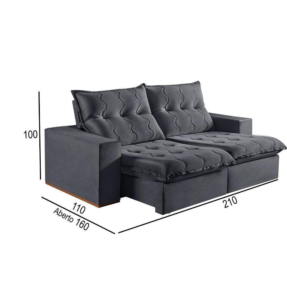 Sofá 2 Lugares Retrátil E Reclinável Martins M-177 Veludo Grafite - 3