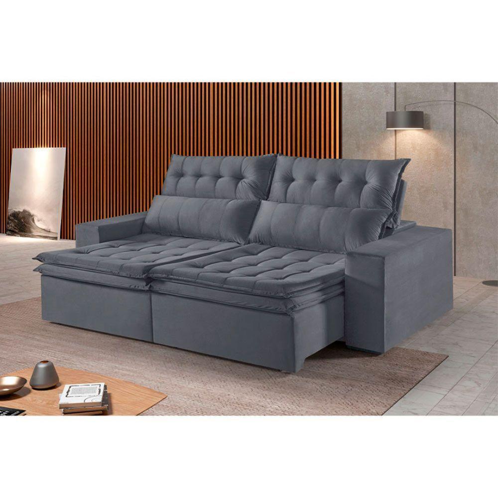 Sofá 3 Lugares Retrátil E Reclinável Martins M-118 Veludo Grafite - 2