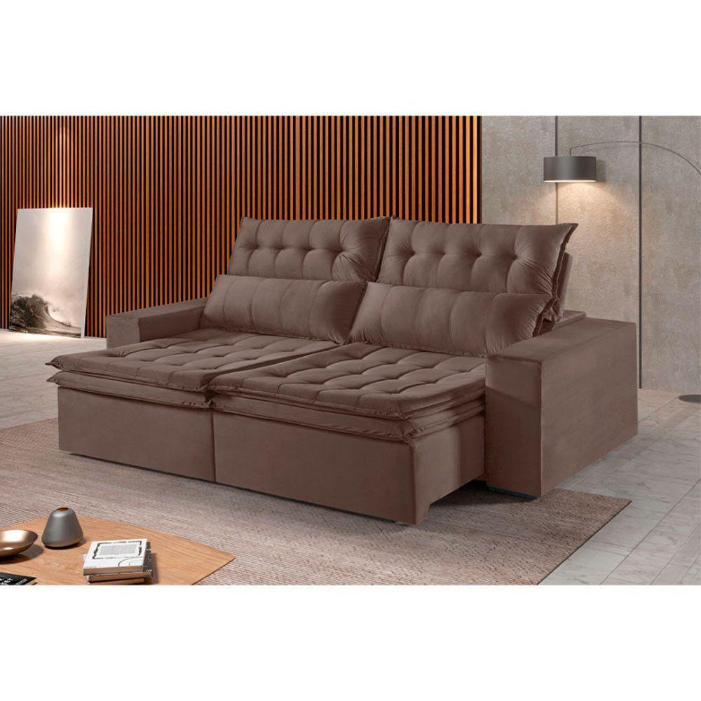 Sofá 3 Lugares Retrátil E Reclinável Martins M-118 Veludo Marrom - 3