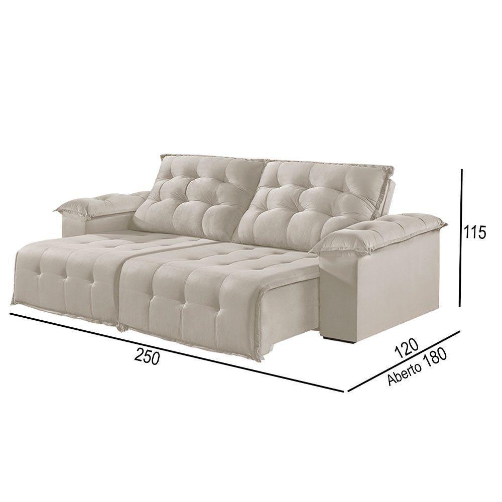Sofá 4 Lugares Retrátil E Reclinável Martins M-170 Veludo Creme - 3