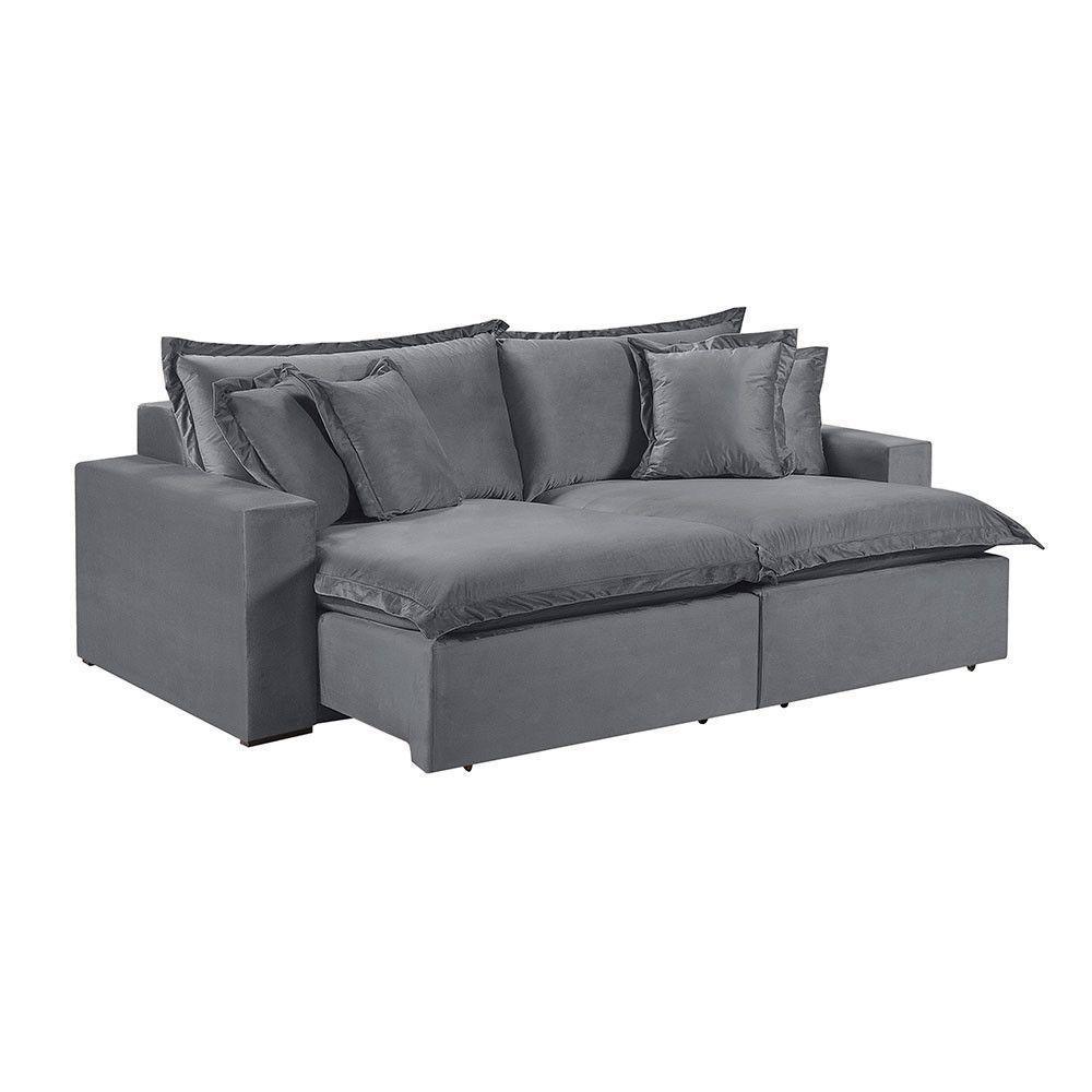 Sofá 3 Lugares Retrátil Encosto Fixo M-145 Veludo Martins Grafite - 1