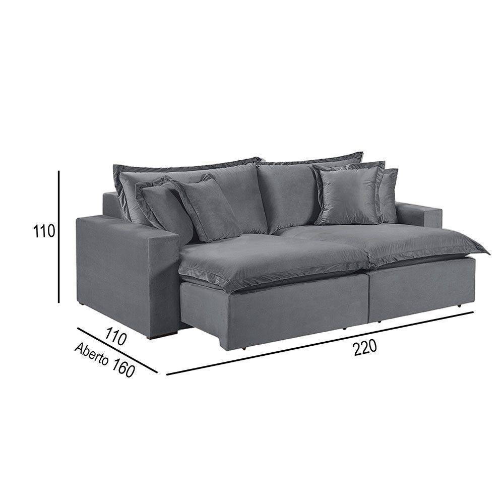 Sofá 3 Lugares Retrátil Encosto Fixo M-145 Veludo Martins Grafite - 3