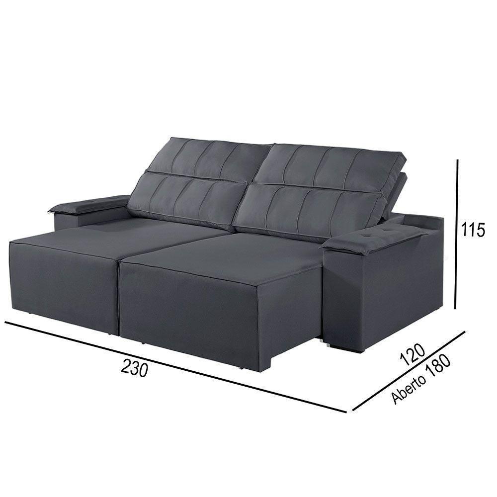 Sofá 3 Lugares Retrátil E Reclinável Martins M-182 Veludo Grafite - 3