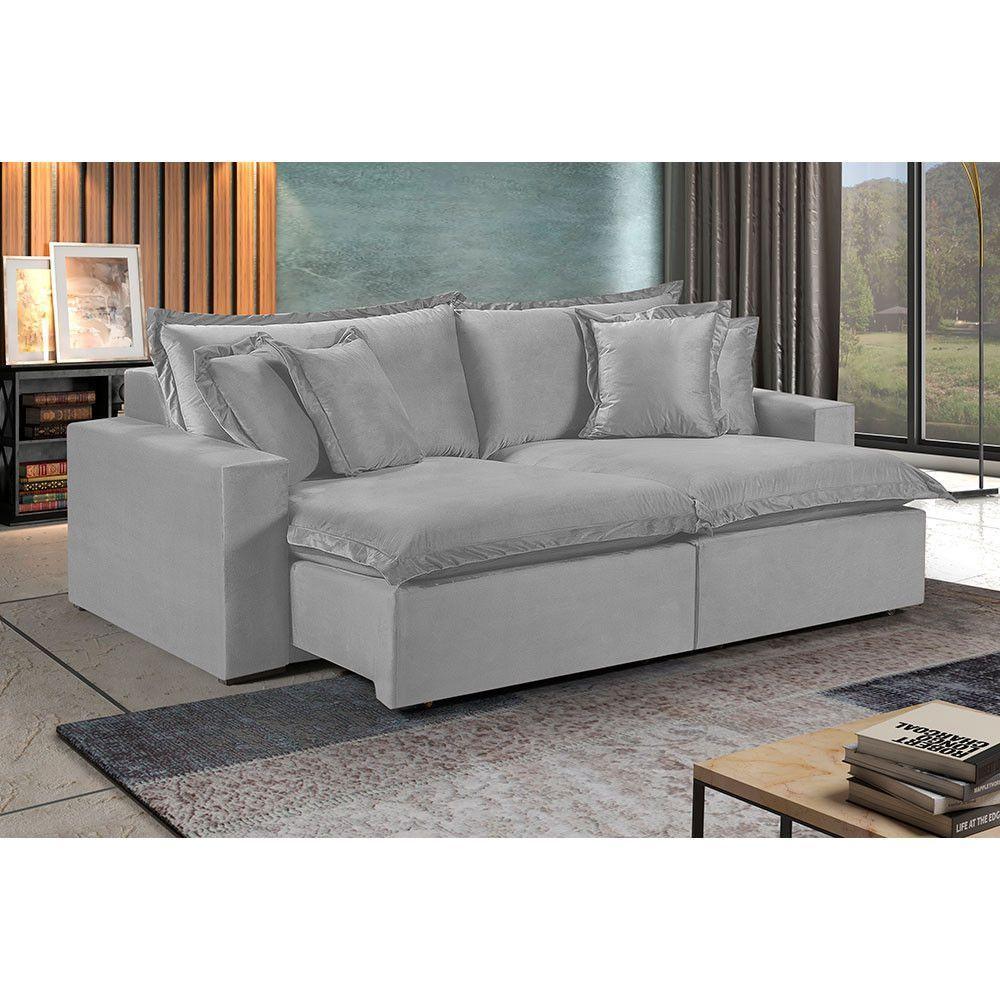 Sofá 2 Lugares Retrátil Encosto Fixo M-145 Veludo Martins Cinza - 2