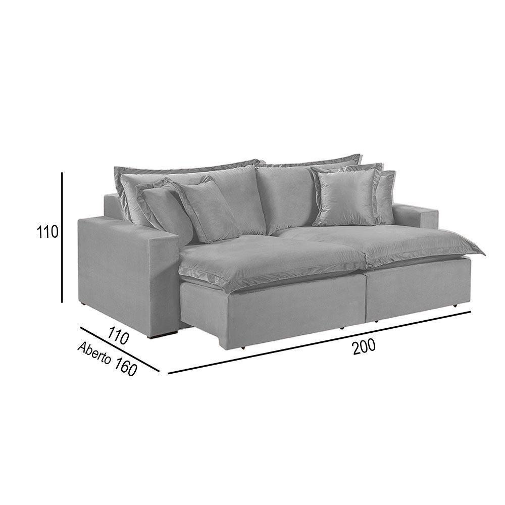 Sofá 2 Lugares Retrátil Encosto Fixo M-145 Veludo Martins Cinza - 3