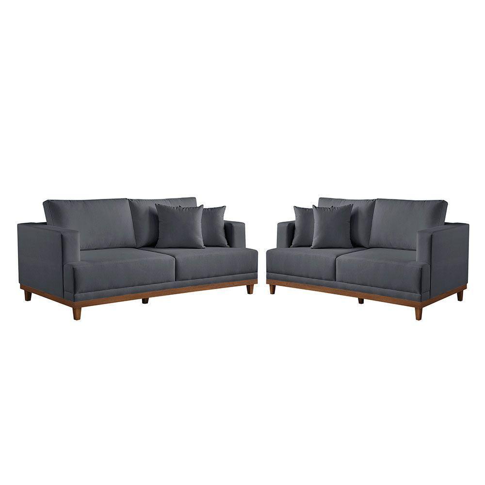 Conjunto Sofás 2 E 3 Lugares Estofados M-175 Veludo Martins Grafite - 1