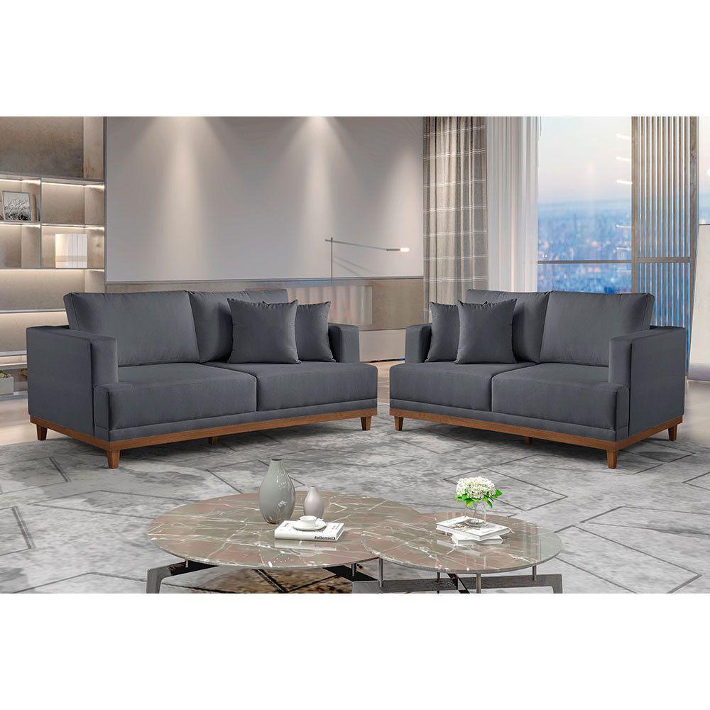 Conjunto Sofás 2 E 3 Lugares Estofados M-175 Veludo Martins Grafite - 2