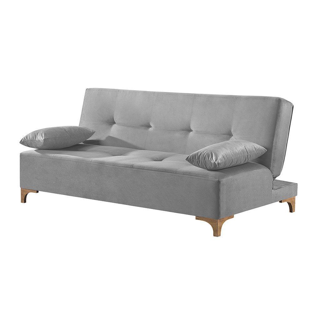 Sofá Cama 2 Lugares Living M-143 Veludo Martins Cinza - 1