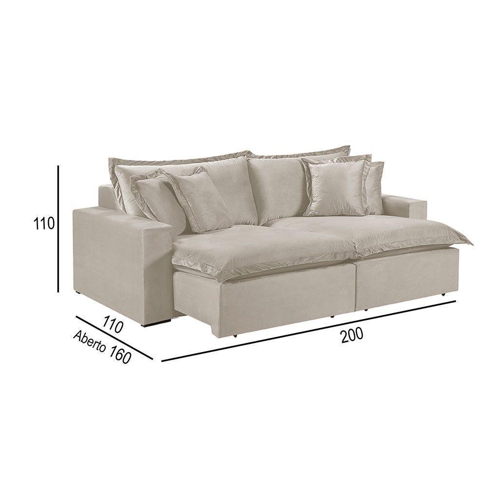 Sofá 2 Lugares Retrátil Encosto Fixo M-145 Veludo Martins Creme - 3