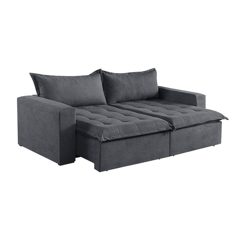 Sofá Cama 3 Lugares Retrátil Reclinável M-184 Veludo Martins Grafite - 1