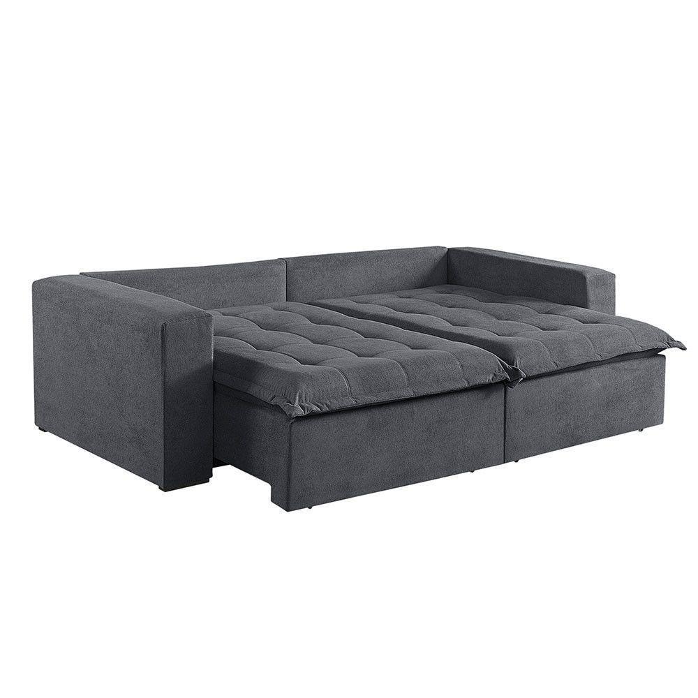 Sofá Cama 3 Lugares Retrátil Reclinável M-184 Veludo Martins Grafite - 3