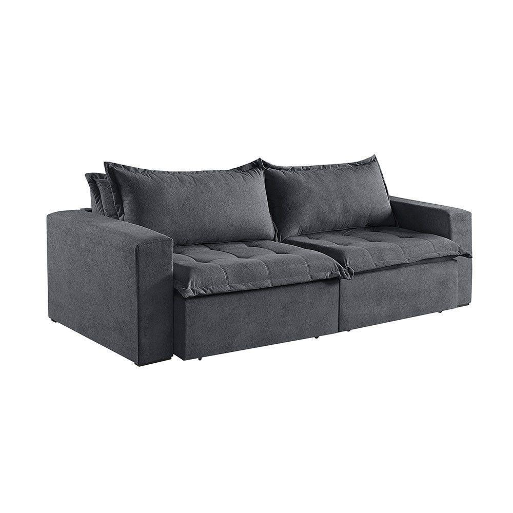 Sofá Cama 3 Lugares Retrátil Reclinável M-184 Veludo Martins Grafite - 4