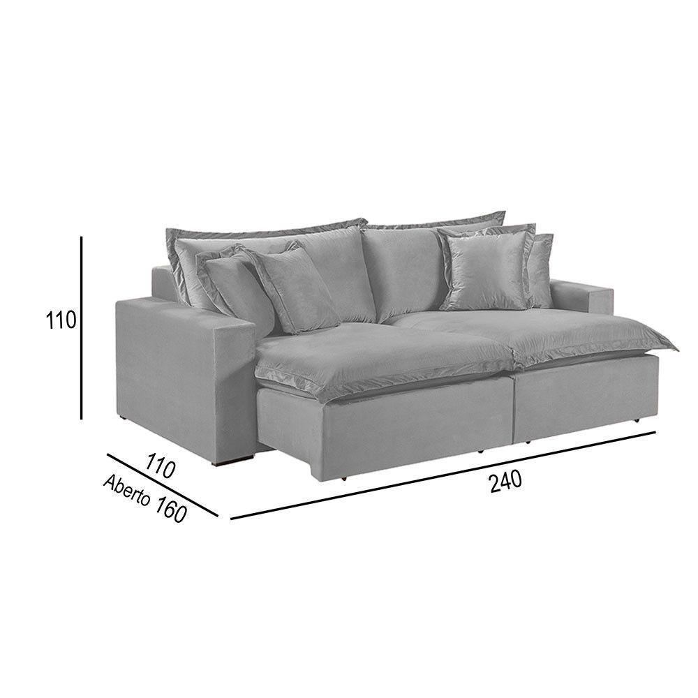 Sofá 4 Lugares Retrátil Com Encosto Fixo Martins M-145 Cinza - 3