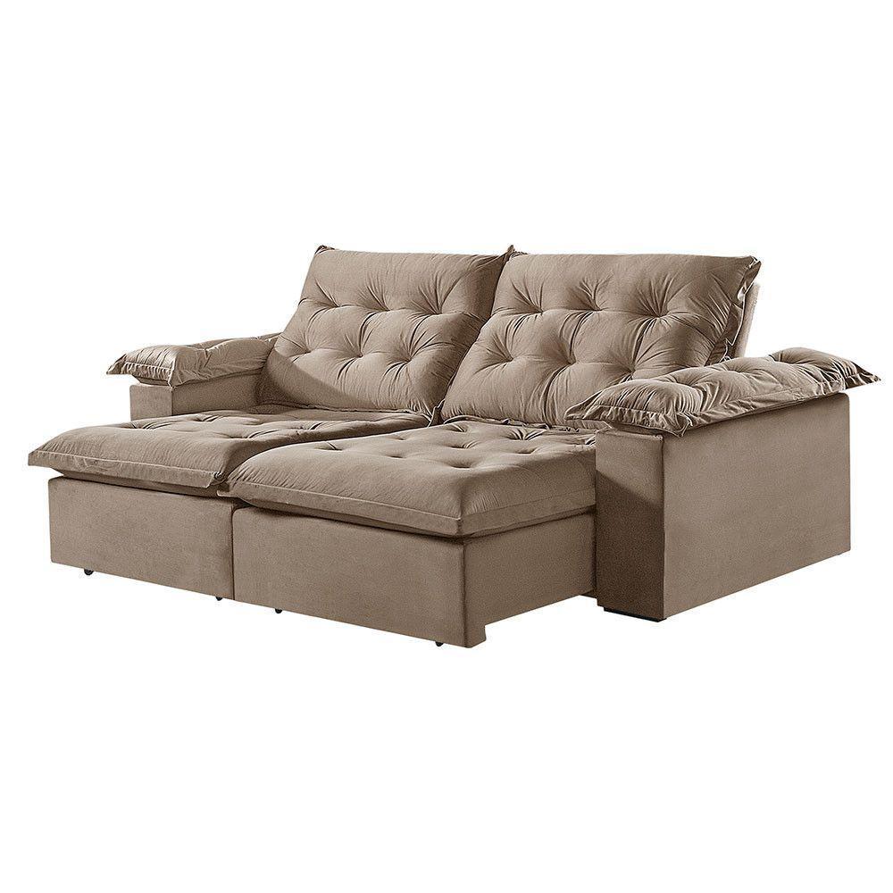 Sofá 3 Lugares Retrátil E Reclinável Martins M-147 Veludo Bege - 1