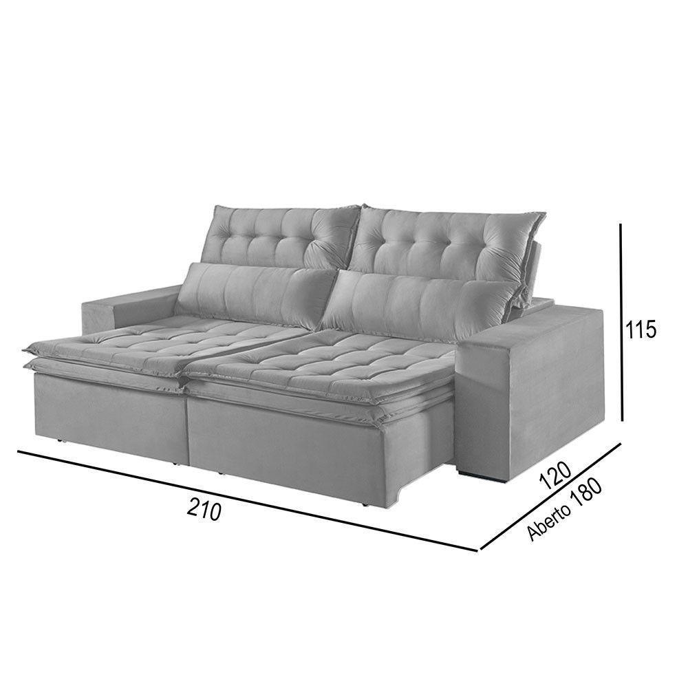 Sofá 2 Lugares Retrátil E Reclinável Martins M-118 Veludo Cinza - 3