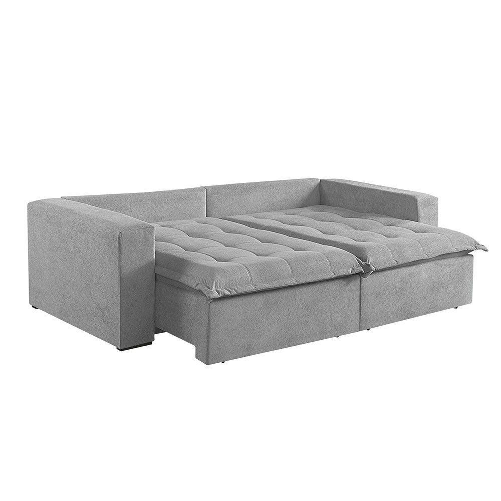 Sofá Cama 3 Lugares Retrátil Reclinável M-184 Veludo Martins Cinza - 3