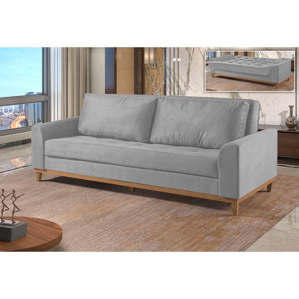 Sofá Cama 2 Lugares Living M-157 Veludo Martins Cinza - 2