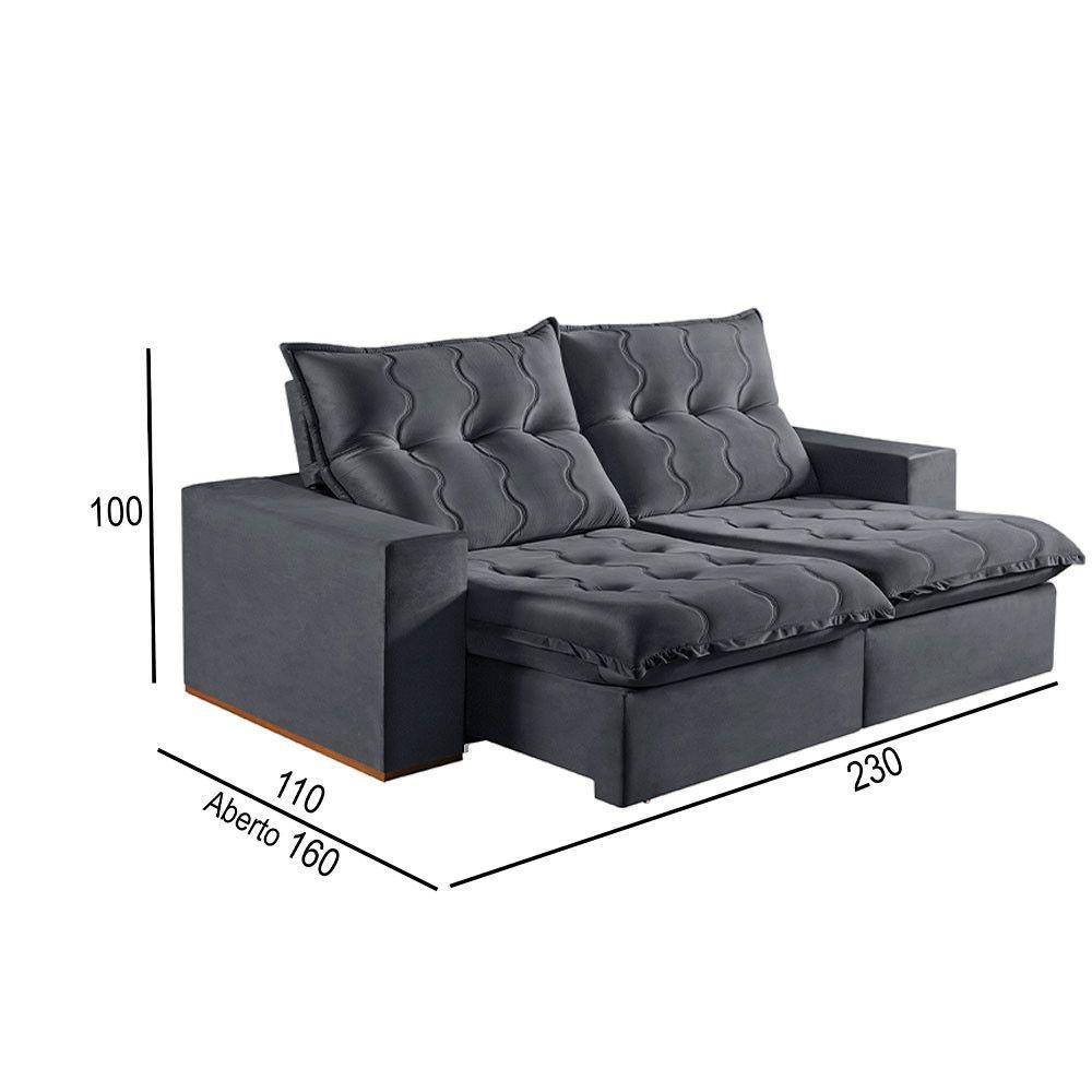 Sofá 3 Lugares Retrátil E Reclinável Martins M-177 Veludo Grafite - 2