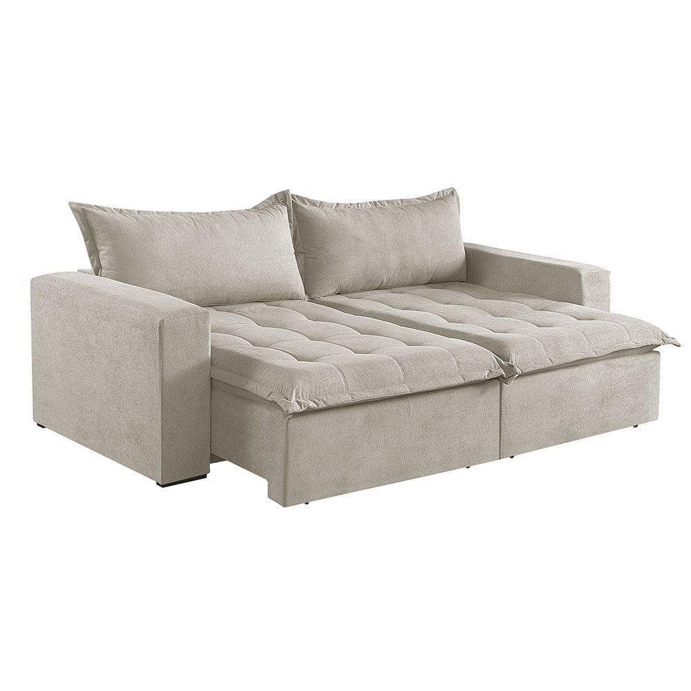 Sofá Cama 2 Lugares Retrátil Reclinável M-184 Veludo Martins Creme - 1