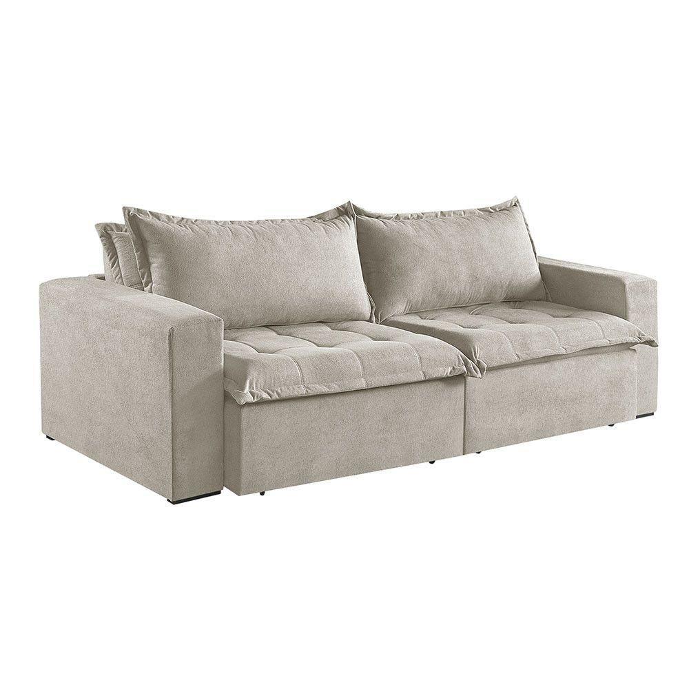 Sofá Cama 2 Lugares Retrátil Reclinável M-184 Veludo Martins Creme - 3