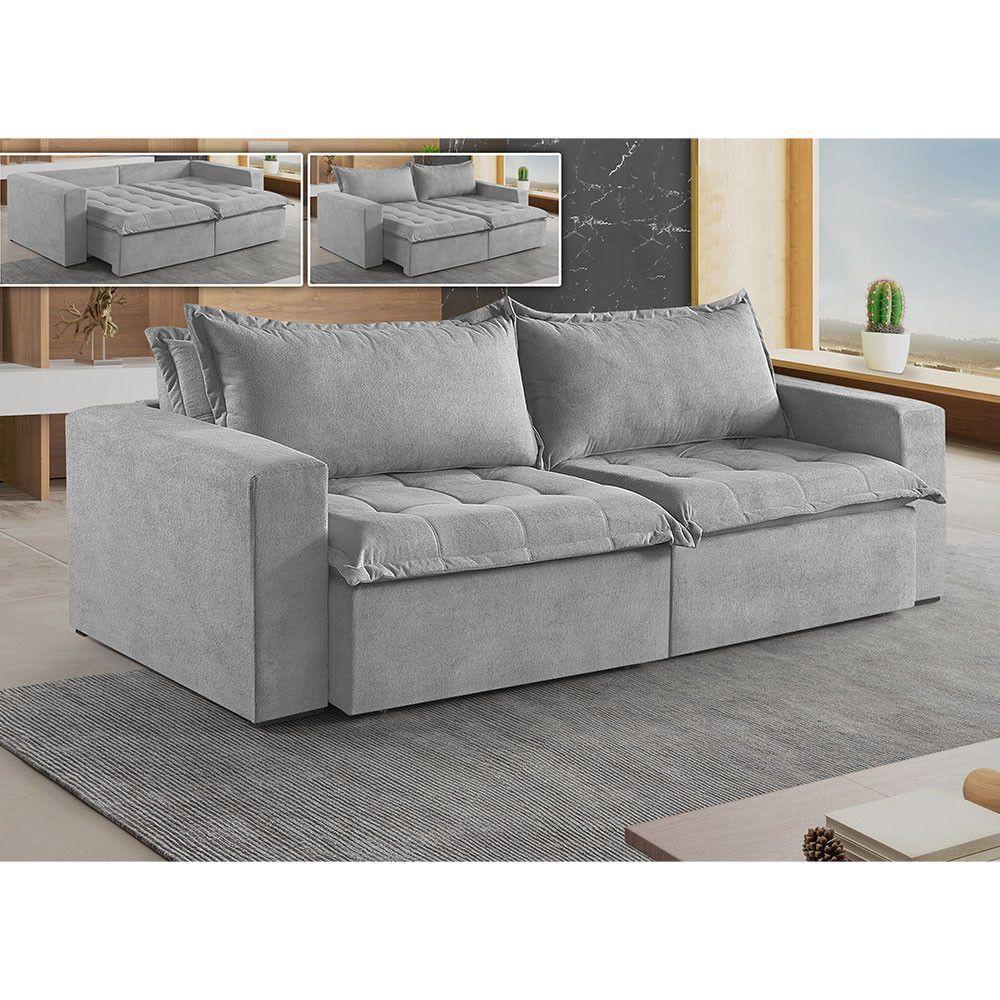 Sofá Cama 2 Lugares Retrátil Reclinável M-184 Veludo Martins Cinza - 5