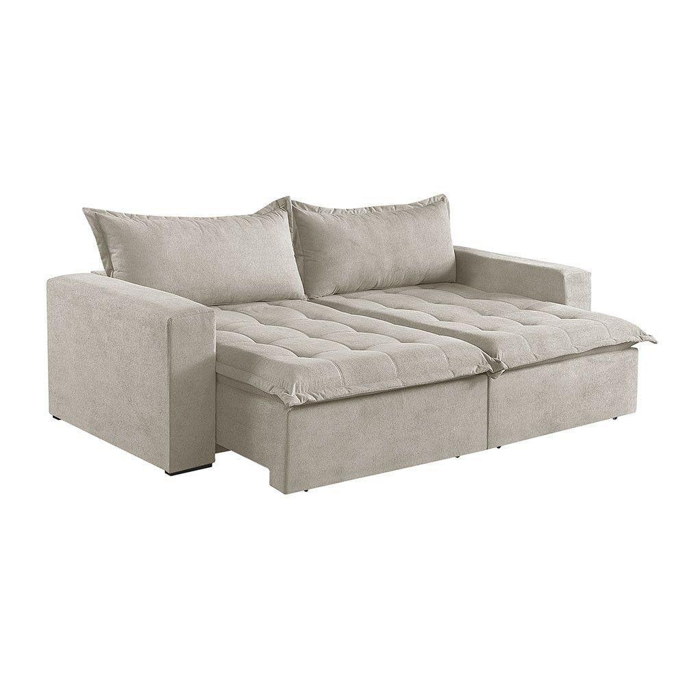 Sofá Cama 3 Lugares Retrátil Reclinável M-184 Veludo Martins Creme - 1