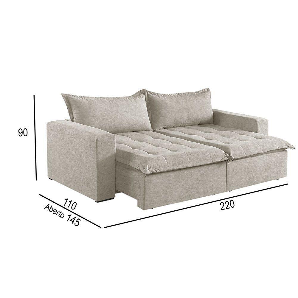 Sofá Cama 3 Lugares Retrátil Reclinável M-184 Veludo Martins Creme - 4