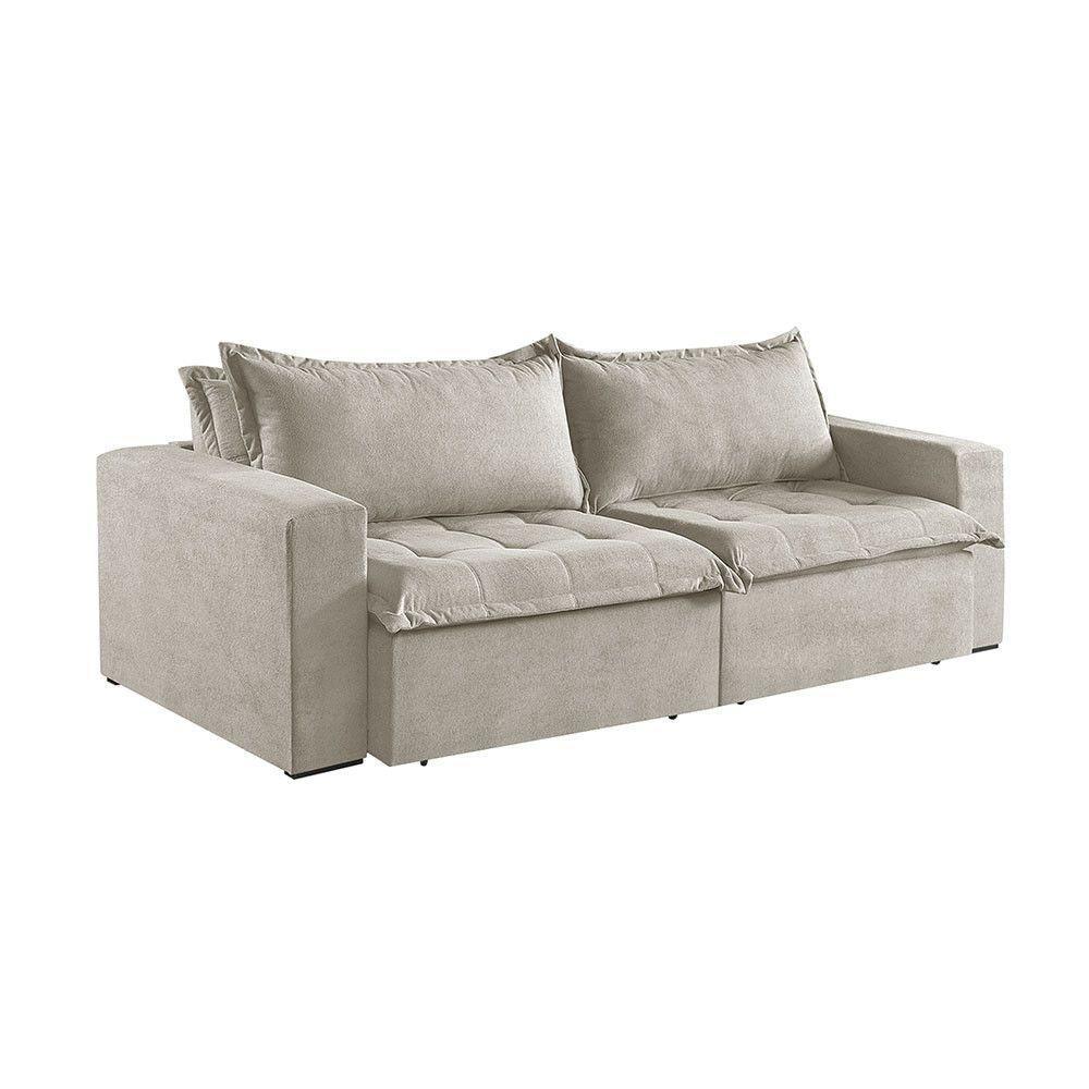 Sofá Cama 3 Lugares Retrátil Reclinável M-184 Veludo Martins Creme - 5