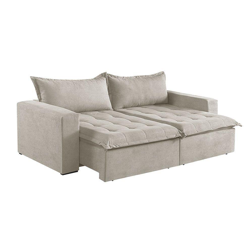 Sofá Cama 4 Lugares Retrátil Reclinável M-184 Veludo Martins Creme - 1