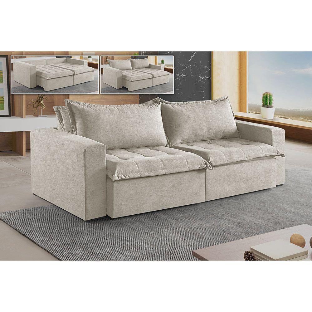 Sofá Cama 4 Lugares Retrátil Reclinável M-184 Veludo Martins Creme - 3