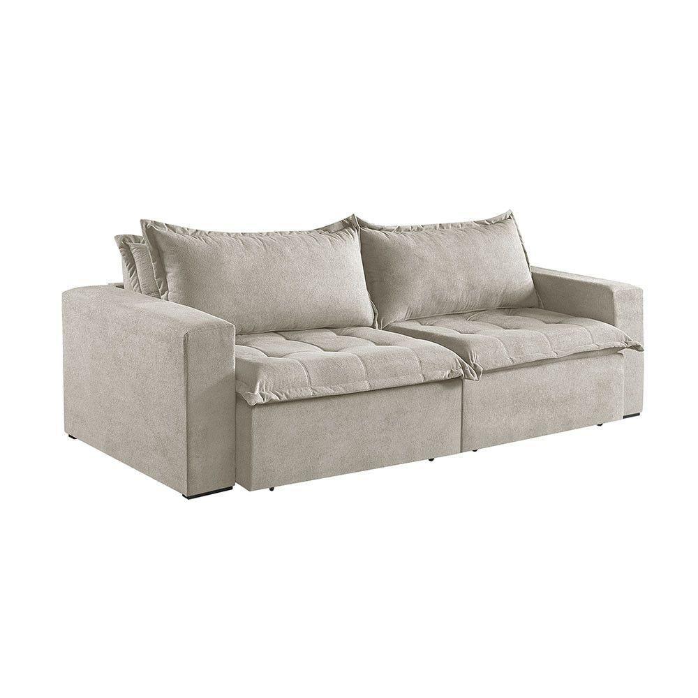 Sofá Cama 4 Lugares Retrátil Reclinável M-184 Veludo Martins Creme - 4