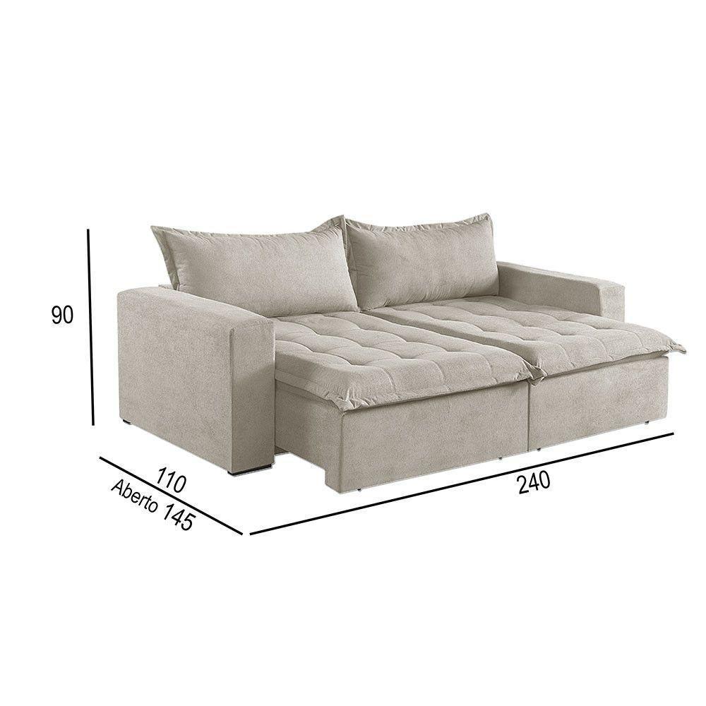 Sofá Cama 4 Lugares Retrátil Reclinável M-184 Veludo Martins Creme - 5