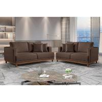 Conjunto Sofás 2 E 3 Lugares Estofados M-175 Veludo Martins Marrom - 2