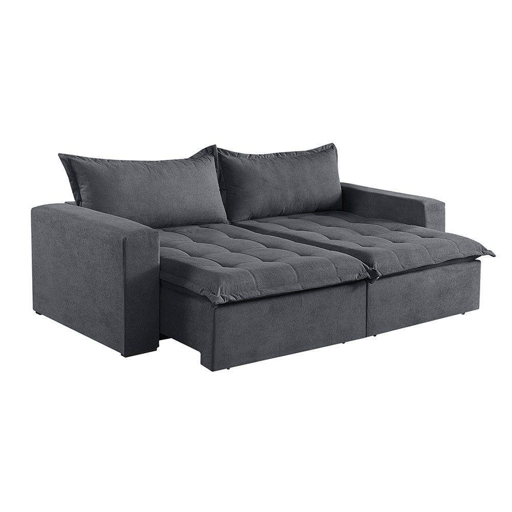 Sofá Cama 4 Lugares Retrátil Reclinável M-184 Veludo Martins Grafite - 1