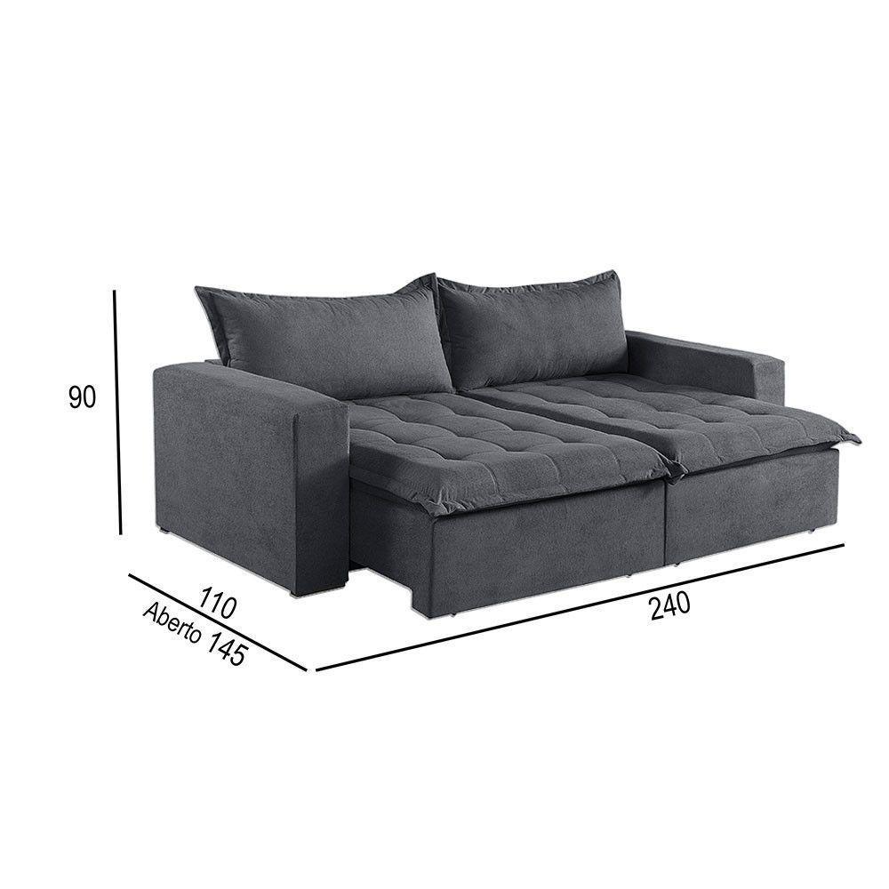 Sofá Cama 4 Lugares Retrátil Reclinável M-184 Veludo Martins Grafite - 3