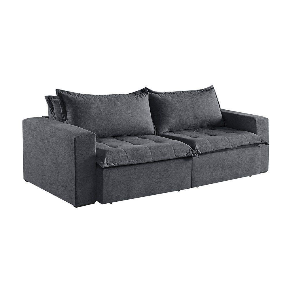 Sofá Cama 4 Lugares Retrátil Reclinável M-184 Veludo Martins Grafite - 4