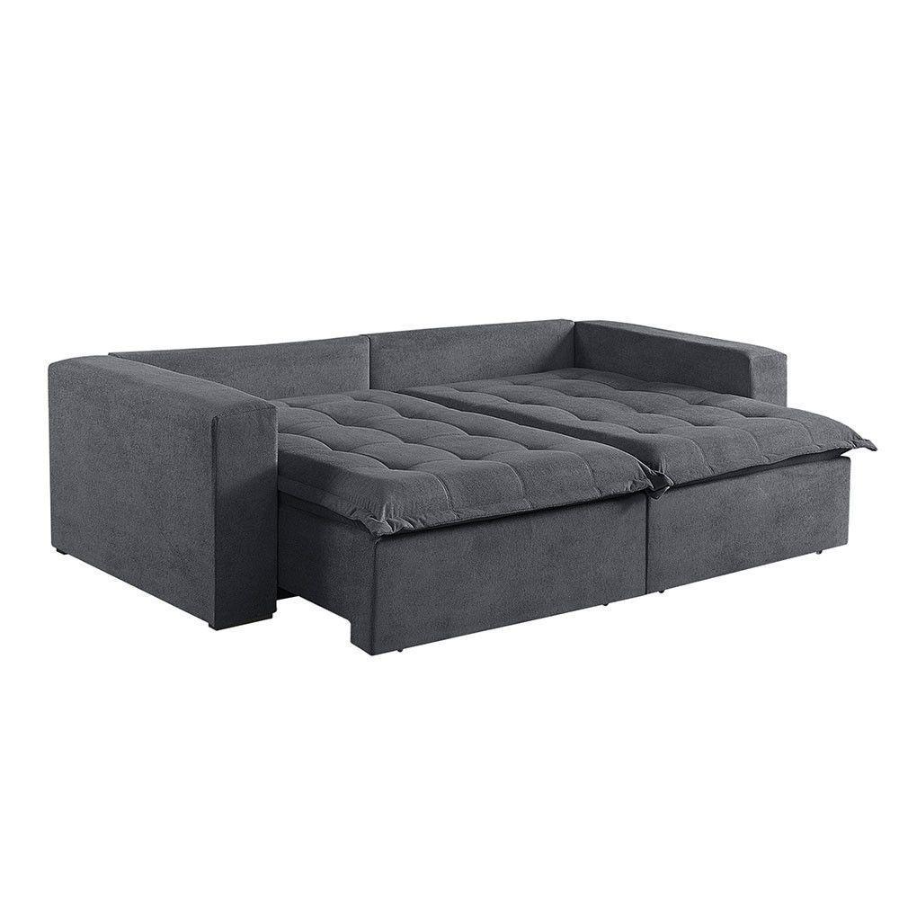 Sofá Cama 4 Lugares Retrátil Reclinável M-184 Veludo Martins Grafite - 5