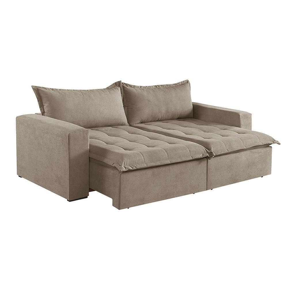 Sofá Cama 3 Lugares Retrátil Reclinável M-184 Veludo Martins Bege - 1