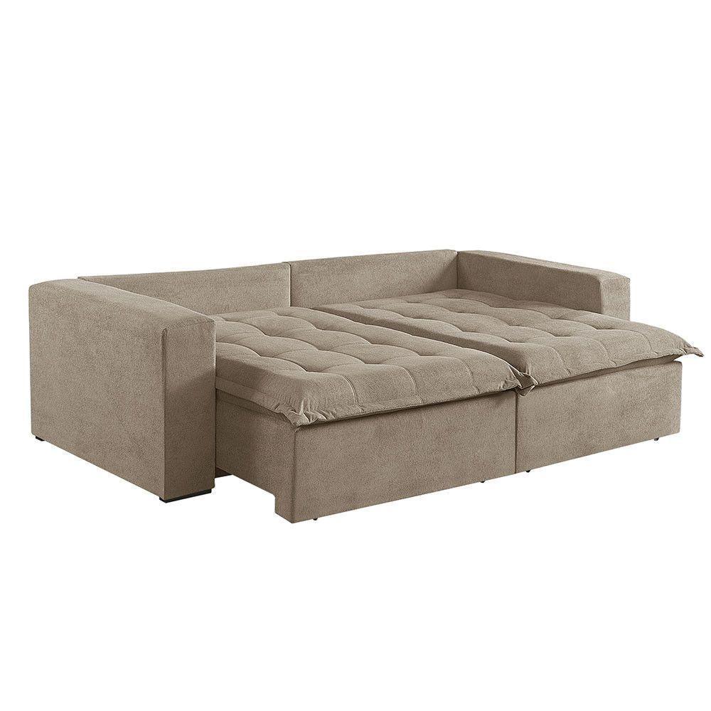 Sofá Cama 3 Lugares Retrátil Reclinável M-184 Veludo Martins Bege - 2